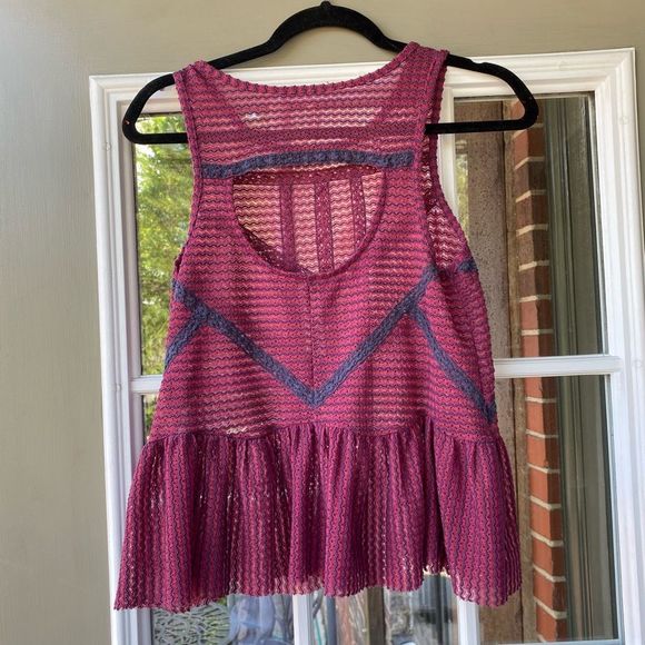 Free People Crochet Purple Blue Peplum Tank Blouse Size XS - Picture 5 of 7
